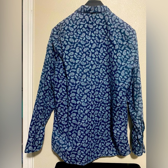 Used Mens Axist Blue Paisley pattern long sleeve button up size L - Picture 2 of 8